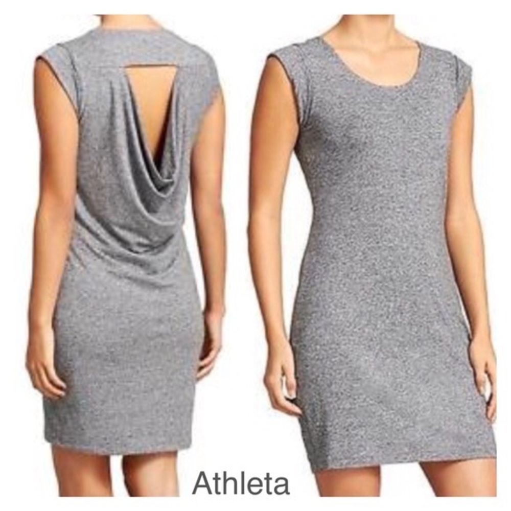 Athleta Gray Draped-Back Cap-Sleeve Knit Dress